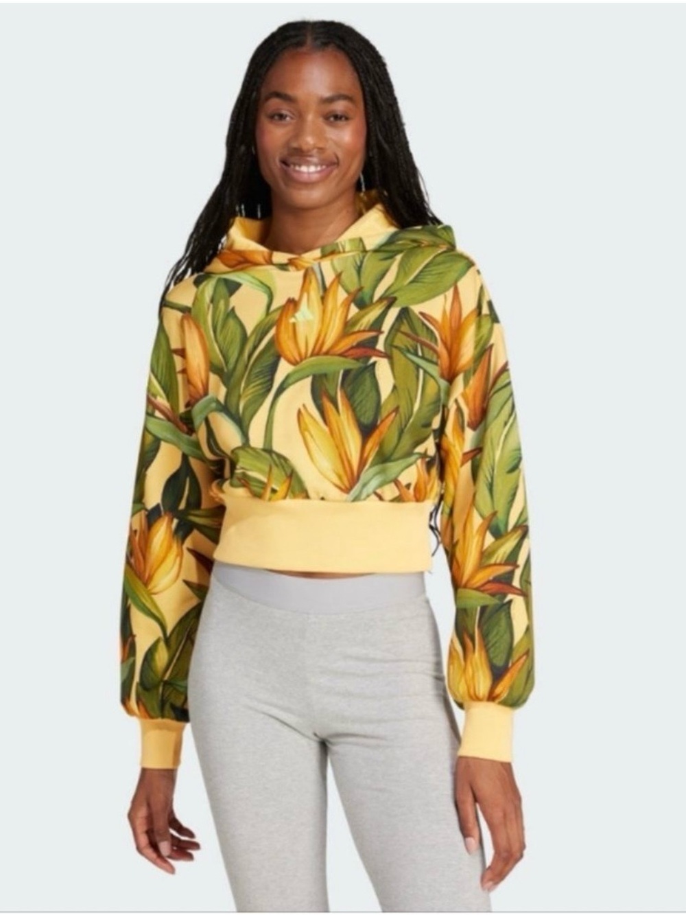 FARM Rio Yellow Botanical Cropped Hoodie